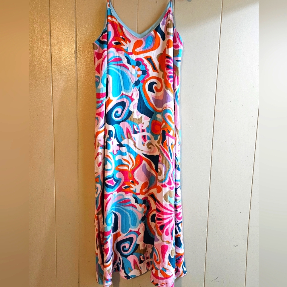 Emil Wonder Colorful Abstract Maxi Dress with Adjustable Straps - Size Large